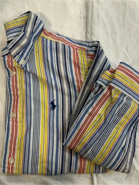 Polo by Ralph Lauren Boys Multi-Stripe Button-Down Shirt - Blue/Yellow/Red